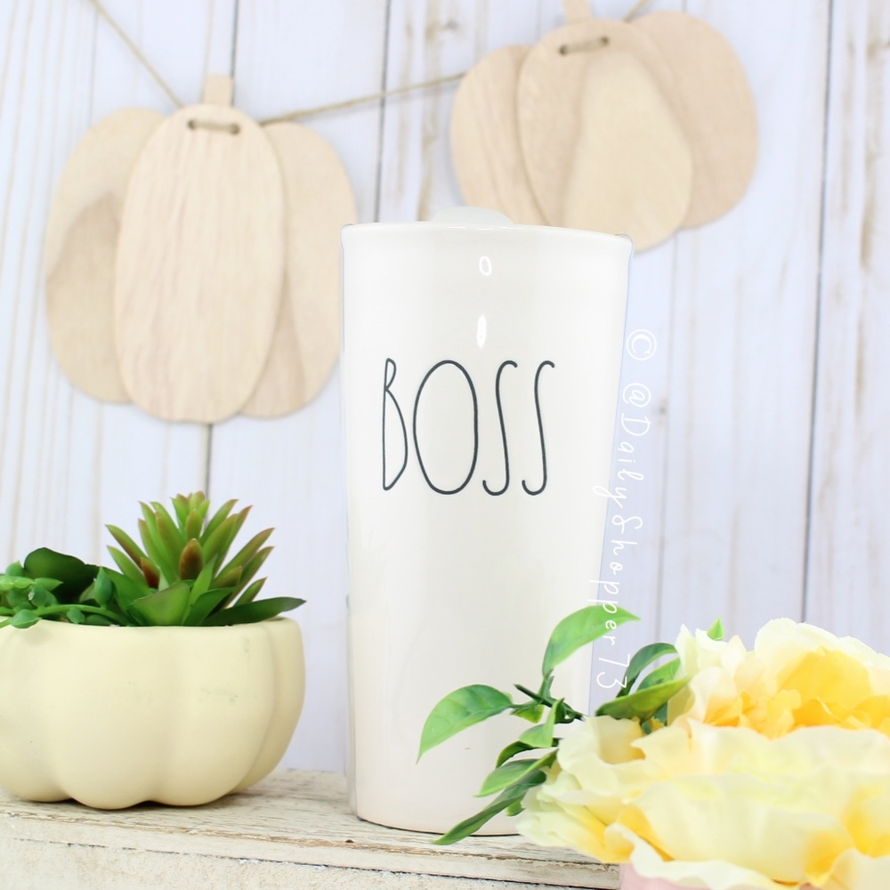 Rae Dunn "Boss" Ceramic Travel Coffee Mug Tumbler